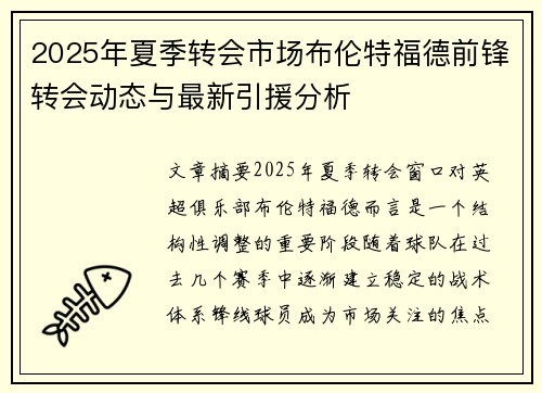 2025年夏季转会市场布伦特福德前锋转会动态与最新引援分析 2025年夏季转会市场布伦特福德前锋转会动态与最新引援分析